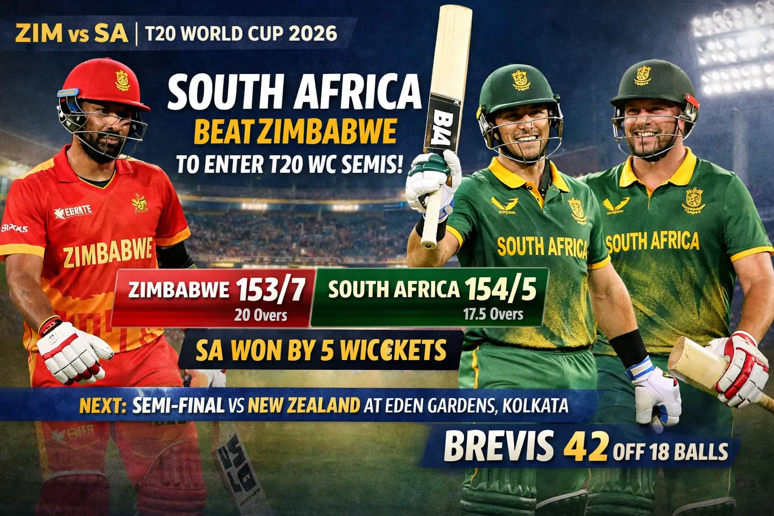 ZIM vs SA, T20 World Cup 2026: Proteas Outclass Zimbabwe to Set Up Semi-Final Against New Zealand